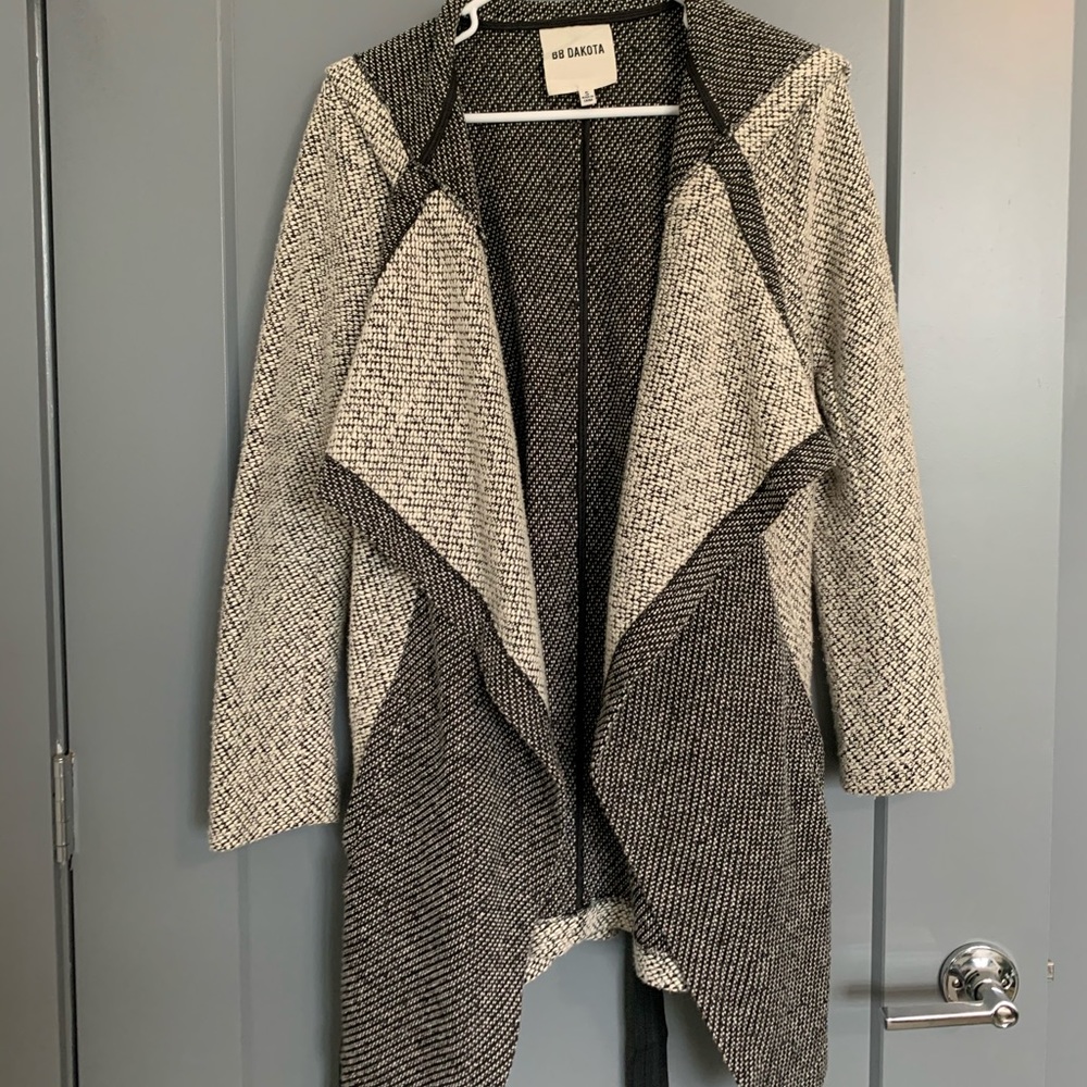 BB Dakota hooded gray heathered wrap sweater